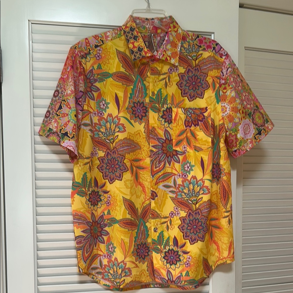 Johnny Was Yellow and Pink Shirt